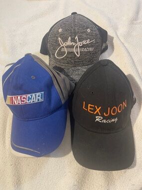 Lex Joon Racing Black Cap, NASCAR Blue Cap & John Joyce Gray Racing Hat - 3 Pack
